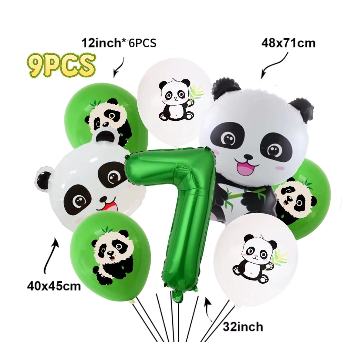 RENYUAN Folien-Zahlenballon-Set mit Cartoon Panda Motiv in Grün für Kindergeburtstag und Babyparty, 81,28 cm - Bild 3