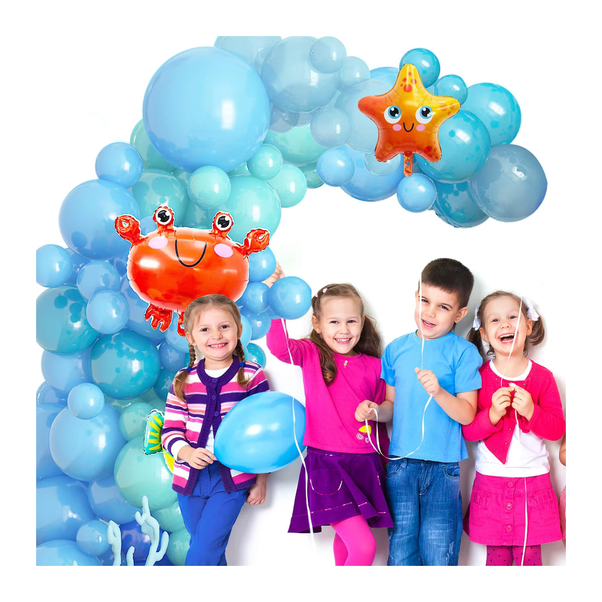RENYUAN Maritimes Ballon Girlanden Set in Blau mit Seestern, Krabben und Delphin für Geburtstag, Baby Shower oder Hochzeit - Bild 2