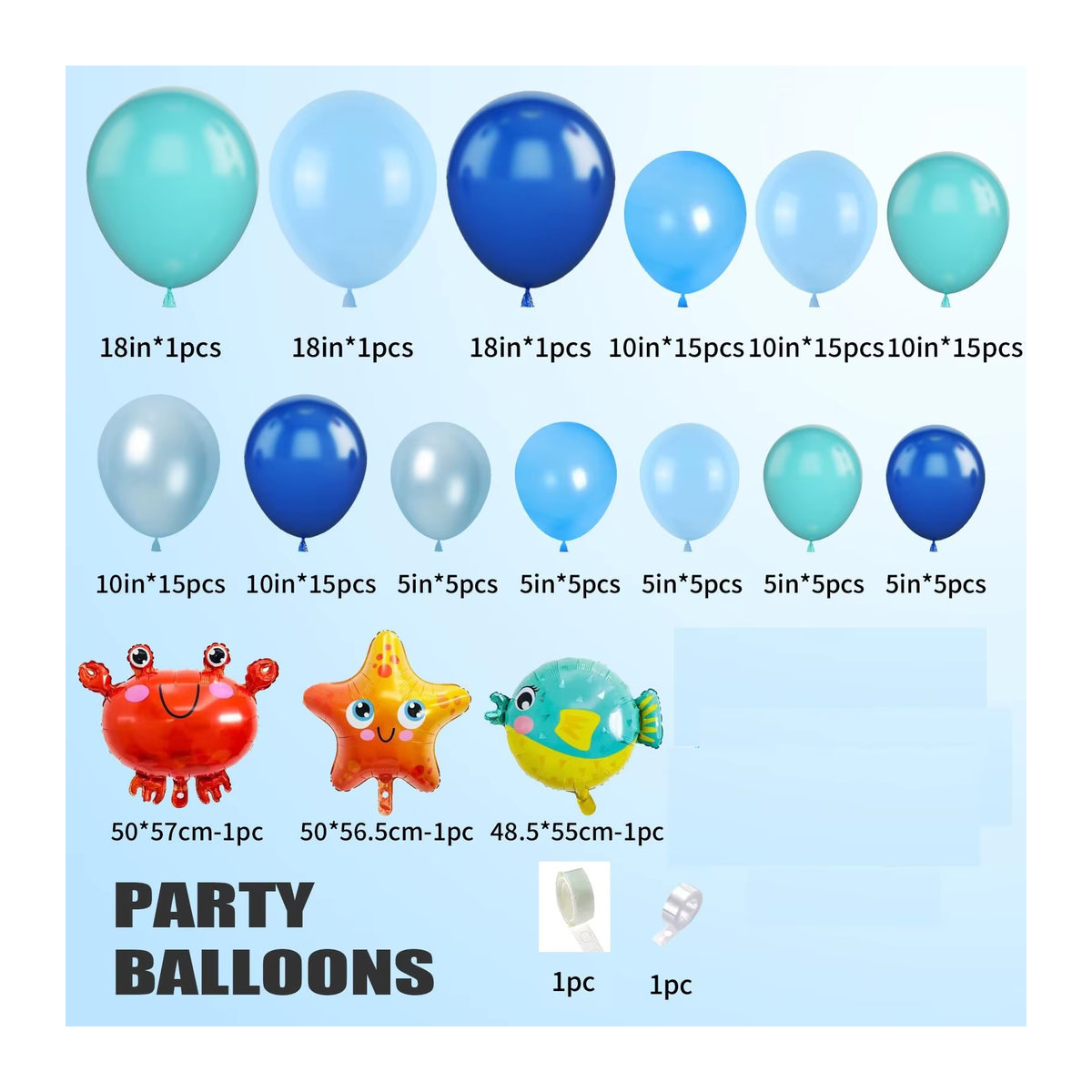 RENYUAN Maritimes Ballon Girlanden Set in Blau mit Seestern, Krabben und Delphin für Geburtstag, Baby Shower oder Hochzeit - Bild 3