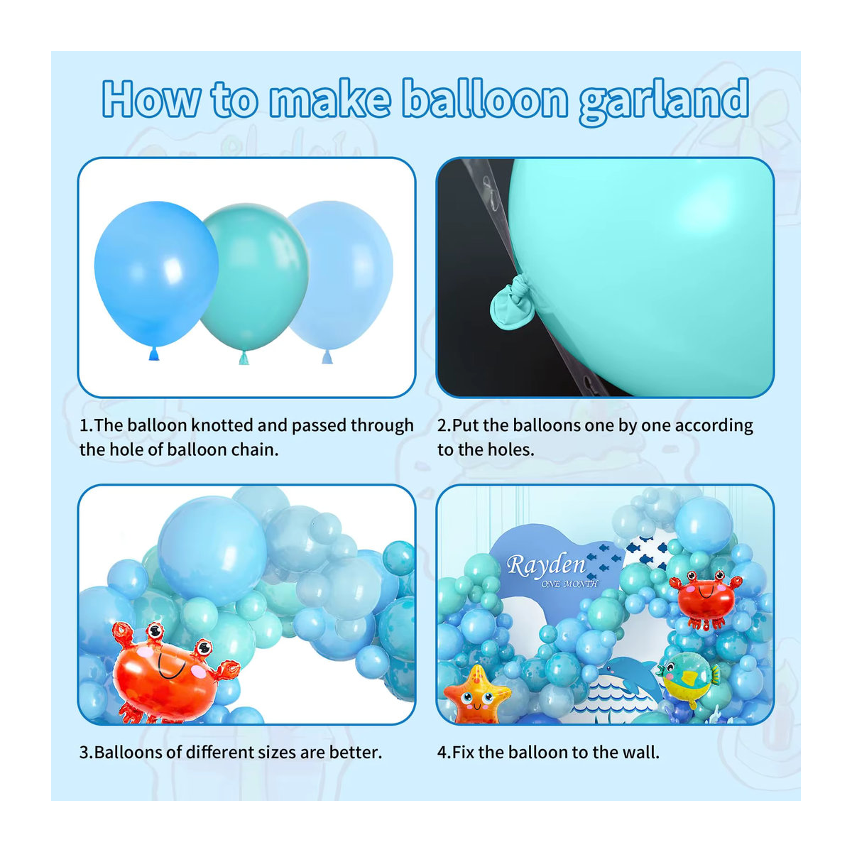 RENYUAN Maritimes Ballon Girlanden Set in Blau mit Seestern, Krabben und Delphin für Geburtstag, Baby Shower oder Hochzeit - Bild 4