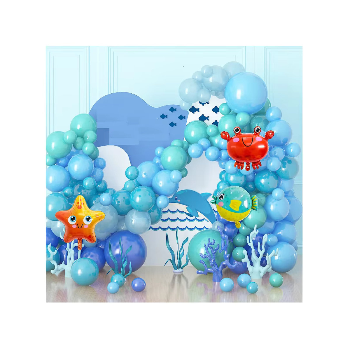 RENYUAN Maritimes Ballon Girlanden Set in Blau mit Seestern, Krabben und Delphin für Geburtstag, Baby Shower oder Hochzeit - Bild 5