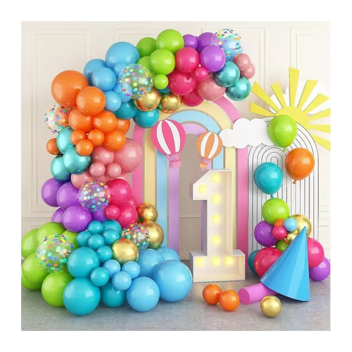 RENYUAN Regenbogen Ballon Girlande Set aus mehrfarbigen Latex Ballons für Hochzeit, Geburtstag und Baby Shower Dekoration - Bild 1