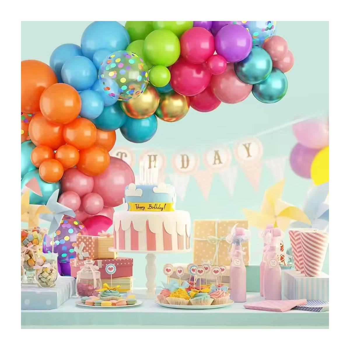 RENYUAN Regenbogen Ballon Girlande Set aus mehrfarbigen Latex Ballons für Hochzeit, Geburtstag und Baby Shower Dekoration - Bild 3