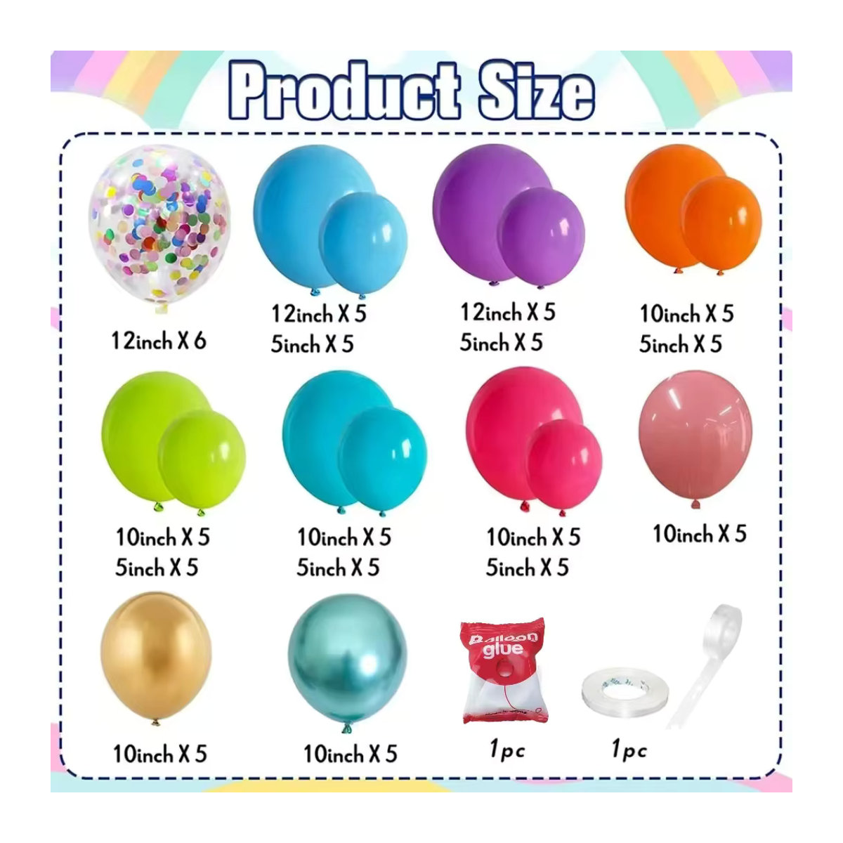 RENYUAN Regenbogen Ballon Girlande Set aus mehrfarbigen Latex Ballons für Hochzeit, Geburtstag und Baby Shower Dekoration - Bild 6