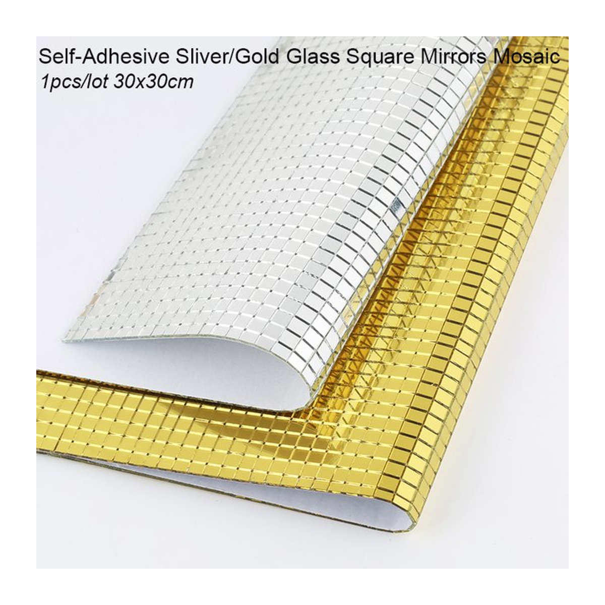 RESEN Selbstklebende Mosaikfliesen aus Glas, quadratische Glasspiegel für DIY Heimdekoration, Gold und Silber, B/B: 30 x 30 cm - Bild 1