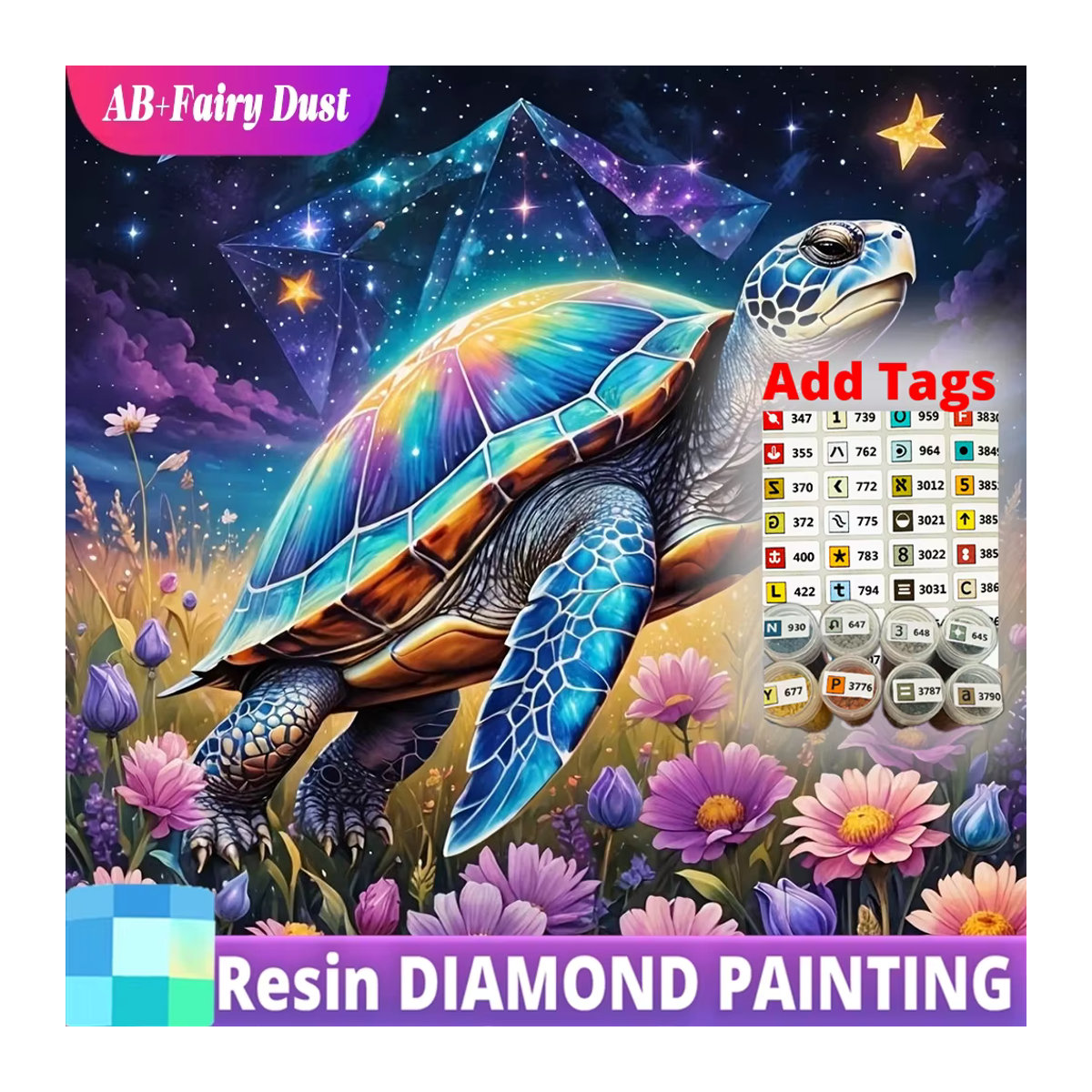 Resin Fairy Dust AB DIY Diamant-Stickerei Schildkröte 5D Vollbohr-Kunstmalerei-Set, mehrfarbig, B/H: 45 x 45 cm - Bild 1