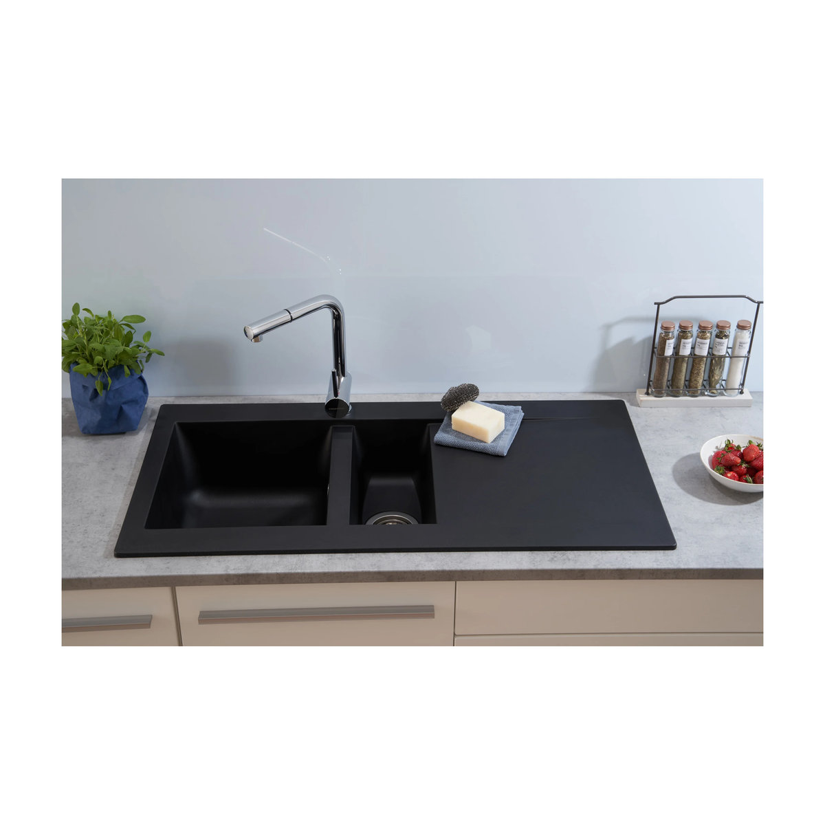 Respekta Einbauspüle Denver aus Mineralguss in Schwarz, Breite: 100 cm, Tiefe: 50 cm - Bild 2