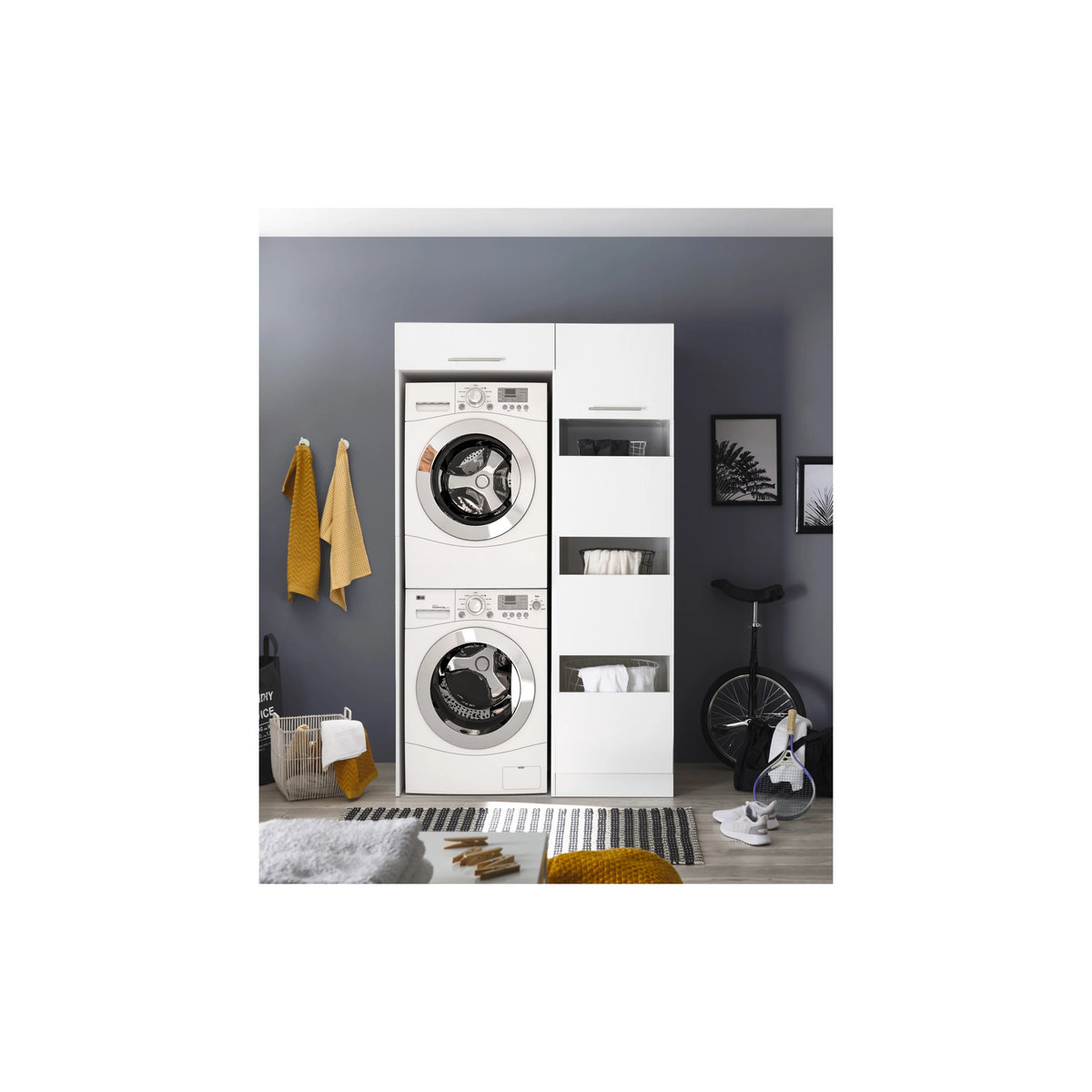 Respekta Hauswirtschaftsraum-Set Clara Waschmaschinenschrank und Wäscheschrank in Weiß Matt, B/H/T: 117,4 x 200 x 67,6 cm - Bild 2
