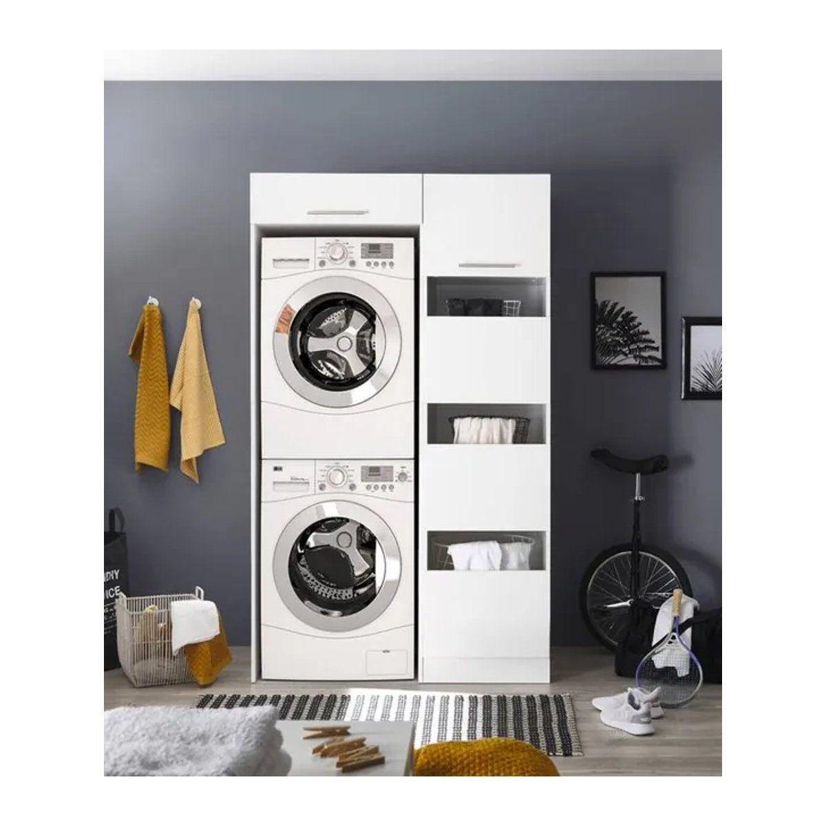 Respekta Hauswirtschaftsraum-Set Clara Waschmaschinenschrank und Wäscheschrank in Weiß Matt, B/H/T: 117,4 x 200 x 67,6 cm - Bild 4