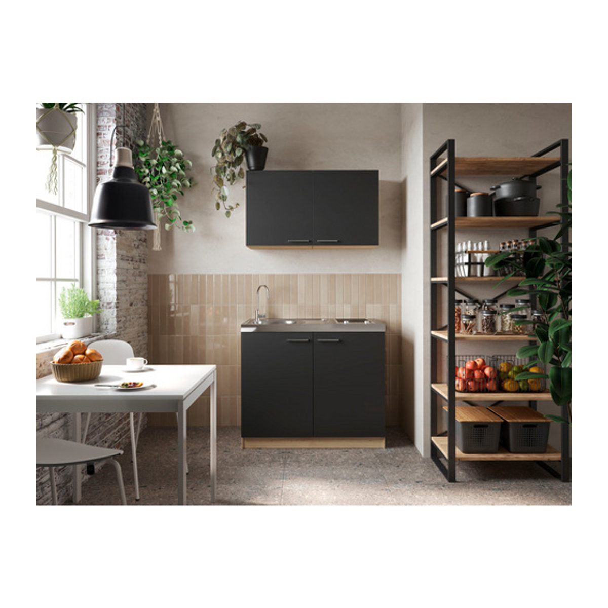 Respekta Merle Pantry-Küche Küchenzeile modern Schwarz Eiche Natur B/H/T: 100 x 200 x 60 cm - Bild 3