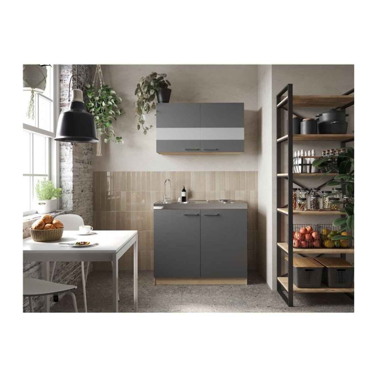 Respekta Pantry-Küche Merle Küchenzeile mit Vorratsschrank in Grau, B/H/T: 100 x 200 x 60 cm - Bild 1
