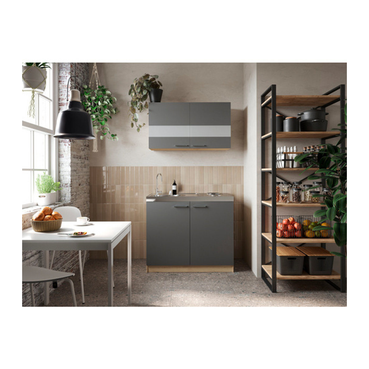 Respekta Pantry-Küche Merle Küchenzeile mit Vorratsschrank in Grau, B/H/T: 100 x 200 x 60 cm - Bild 3