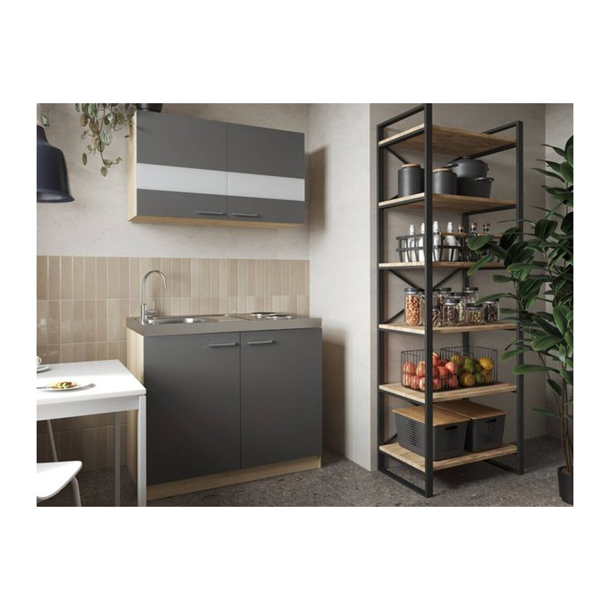 Respekta Pantry-Küche Merle Küchenzeile mit Vorratsschrank in Grau, B/H/T: 100 x 200 x 60 cm - Bild 4
