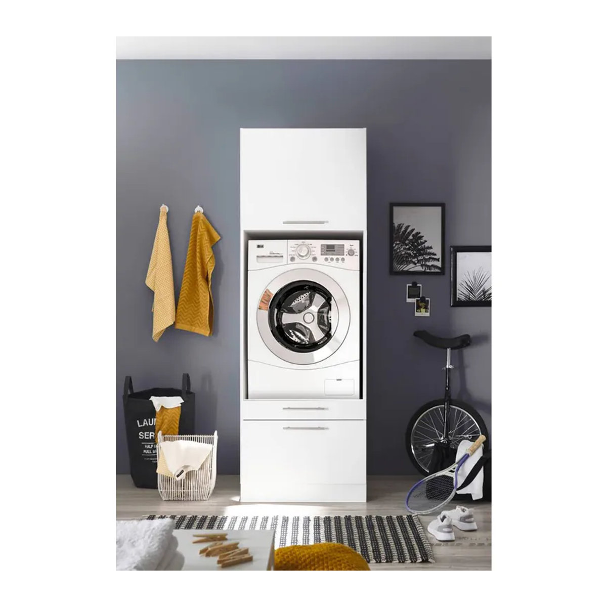 Respekta Waschmaschinenschrank Clara in Weiß Matt, B/H/T: 67,4 x 200 x 67,6 cm - Bild 2