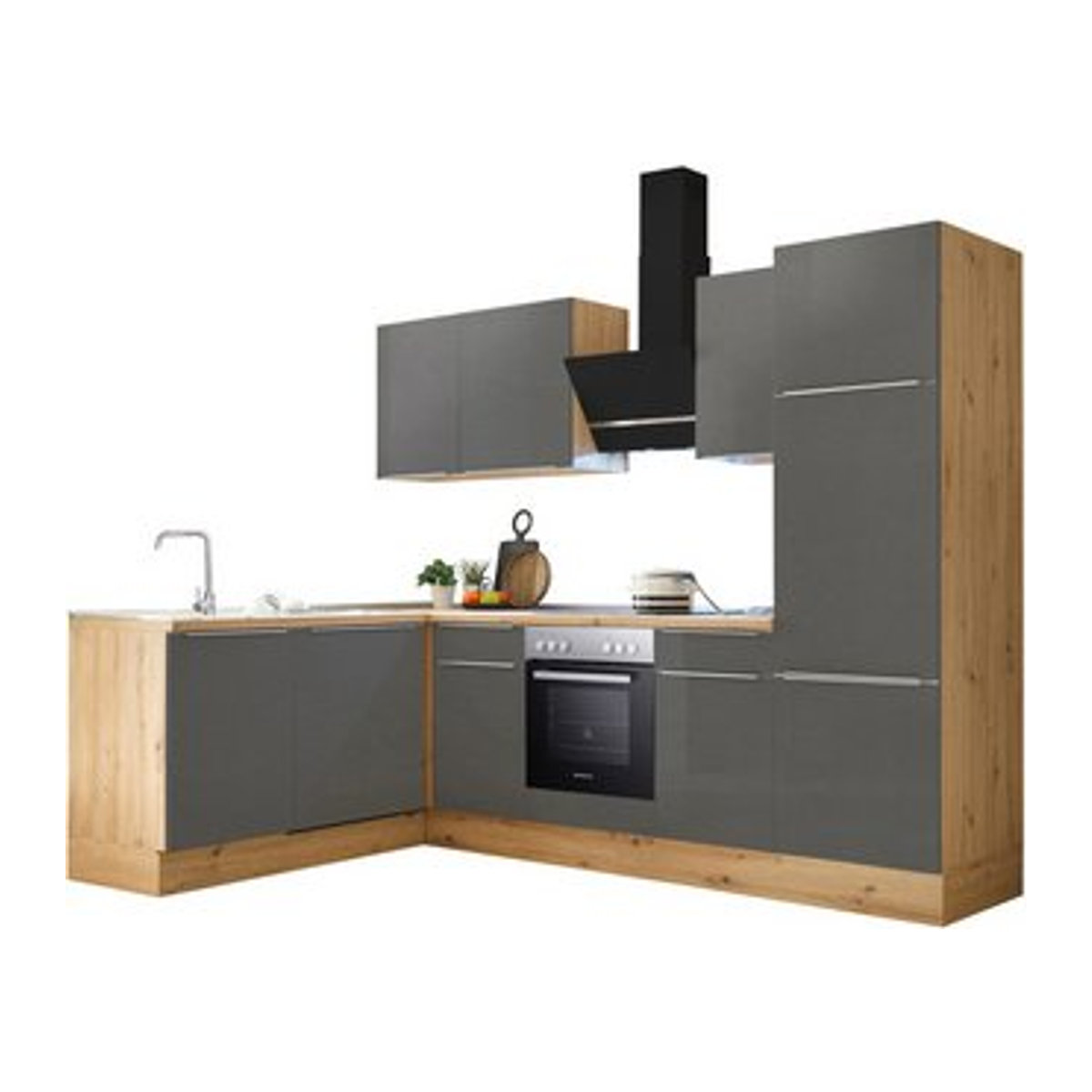 Respekta Winkelküche Marleen in Grau, moderne Küchenzeile aus Holzwerkstoff mit Drehtüren, B/H/T: 280 x 211 x 170 cm - Bild 1