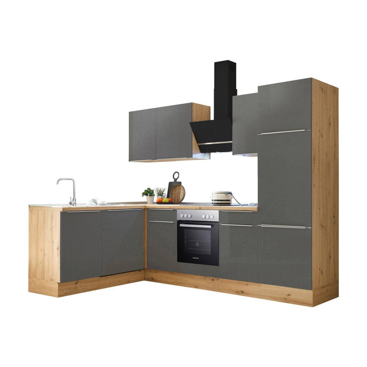 Respekta Winkelküche Marleen in Grau, moderne Küchenzeile aus Holzwerkstoff mit Drehtüren, B/H/T: 280 x 211 x 170 cm - Bild 3