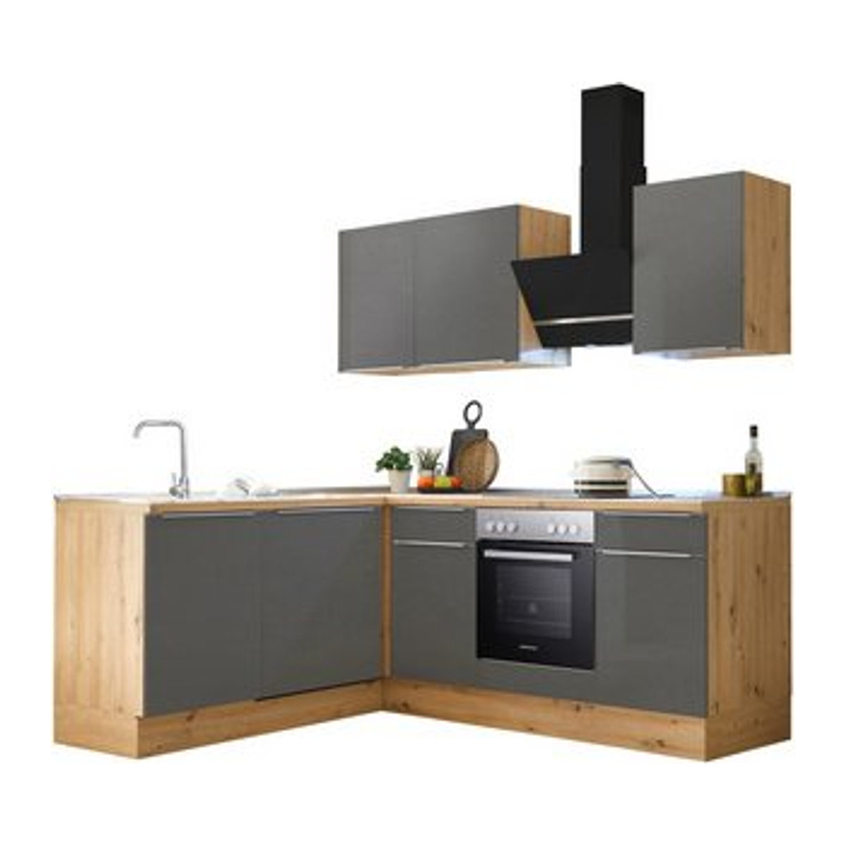 Respekta Winkelküche Marleen in Grau und Anthrazit, moderne Küchenzeile mit Drehtüren, H x B x T: 211 x 220 x 170 cm - Bild 1