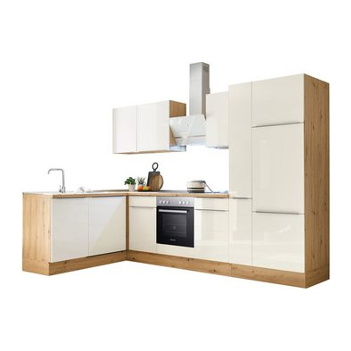 Respekta Winkelküche Marleen in Weiß mit Eiche Natur, moderne Küchenzeile aus Holzwerkstoff, B/H/T: 310 x 211 x 170 cm - Bild 1