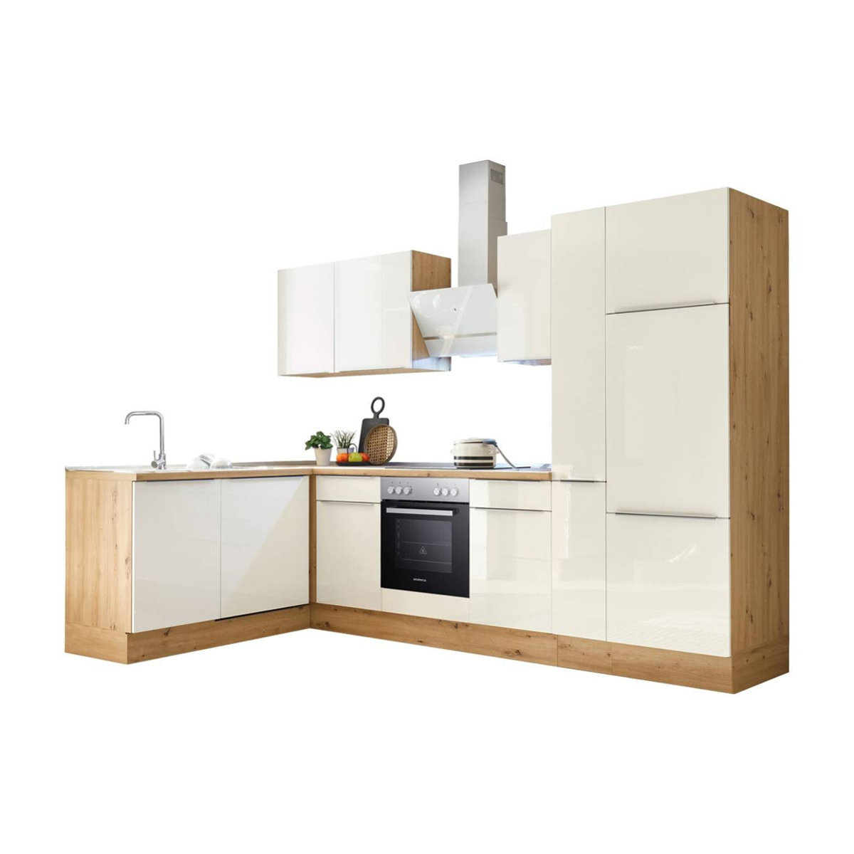 Respekta Winkelküche Marleen in Weiß mit Eiche Natur, moderne Küchenzeile aus Holzwerkstoff, B/H/T: 310 x 211 x 170 cm - Bild 3