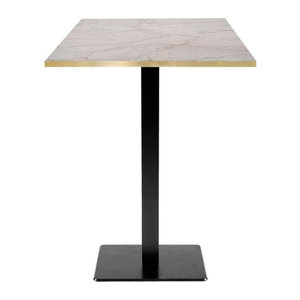 RestooTab Stehtisch Milan quadratisch in Weiß/Marmor mit schwarzem Gestell und messingfarbenen Kanten, B/T/H: 60 x 60 x 113 cm