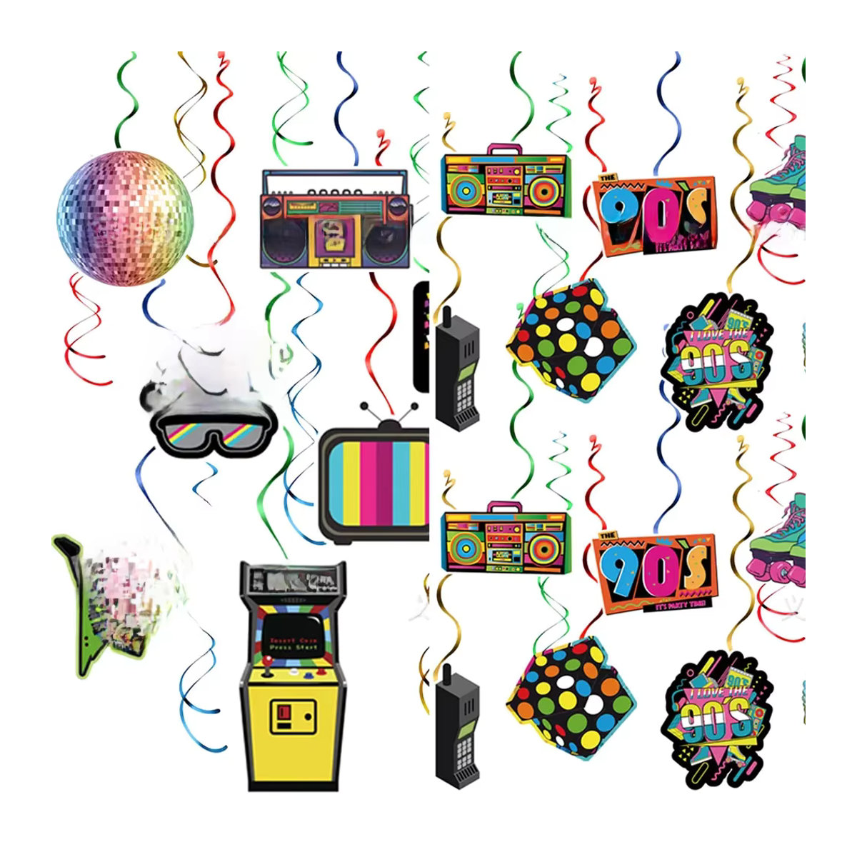 Retro 80er und 90er Jahre Partydekoration Mehrfarbig Vintage Hängende Deckendekoration mit Schnur für Erwachsene - Bild 3
