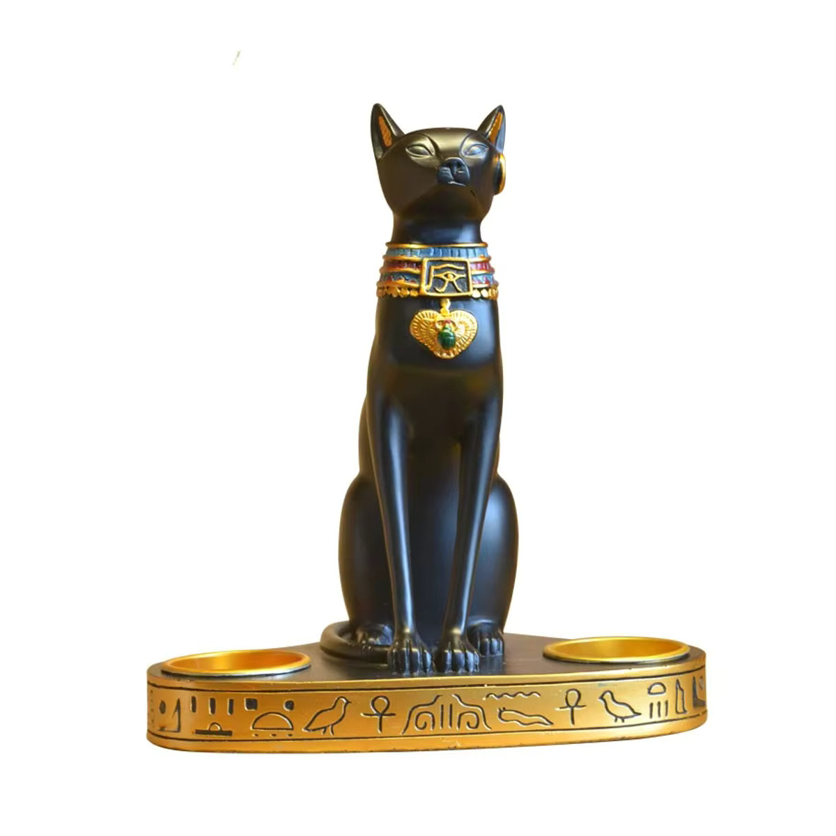 Retro Ägyptische Katze Kerzenständer aus Kunstharz in Schwarz als dekorative Göttin Figur für dein Zuhause oder den Garten - Bild 2