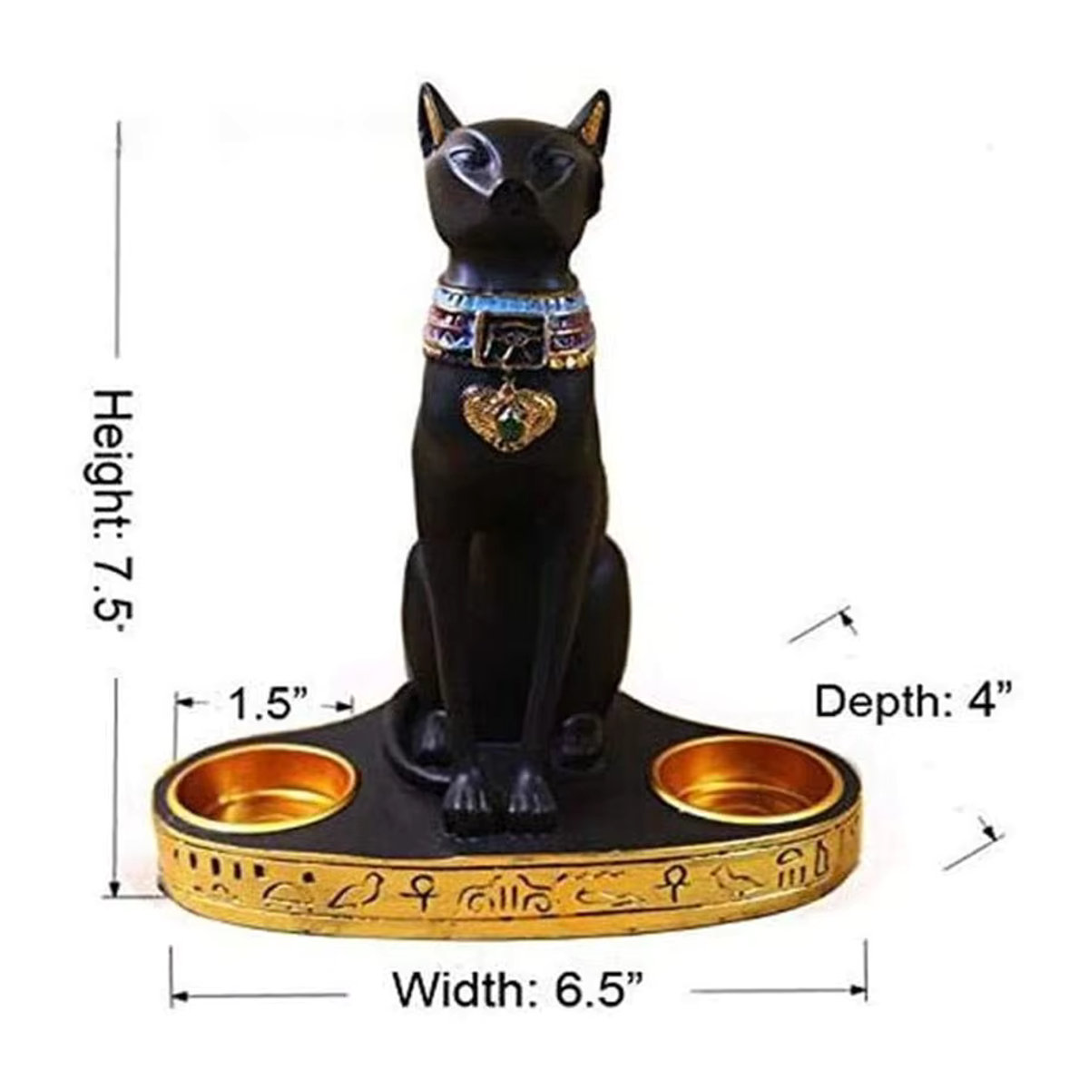 Retro Ägyptische Katze Kerzenständer aus Kunstharz in Schwarz als dekorative Göttin Figur für dein Zuhause oder den Garten - Bild 3