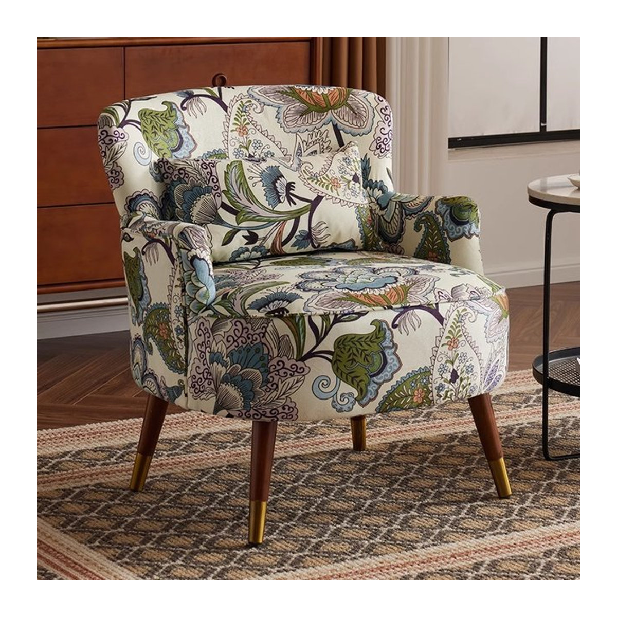 Retro Einzelsofa aus Massivholz und Stoff von DUTRIEUX in Natur und Bunt - Bild 1