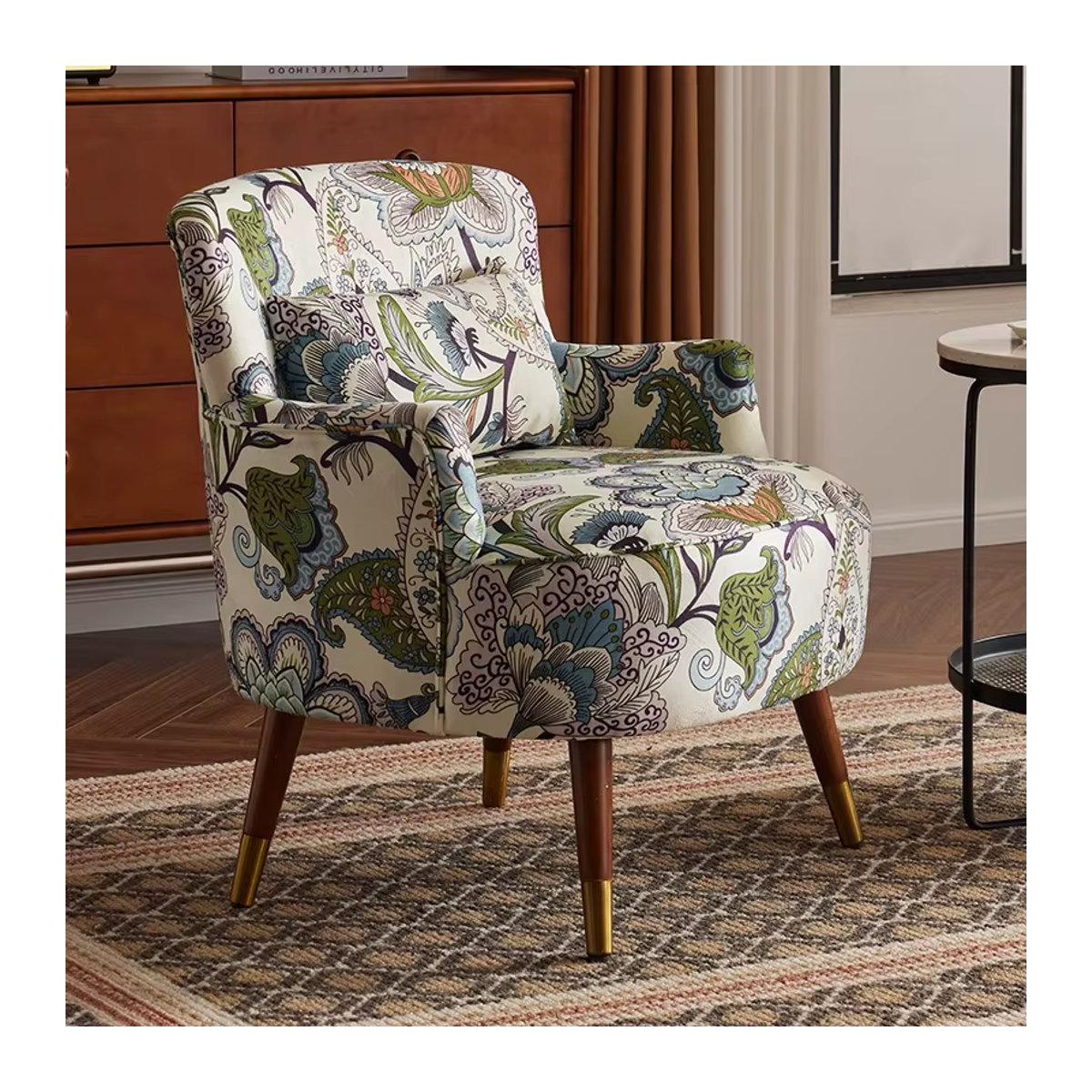 Retro Einzelsofa aus Massivholz und Stoff von DUTRIEUX in Natur und Bunt - Bild 4