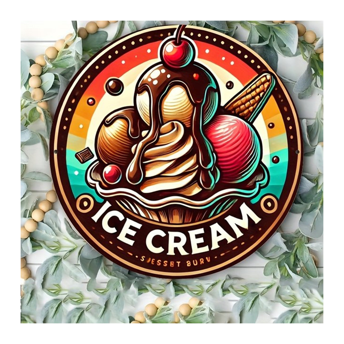 Retro Eis Metall-Wandkunstschild Potdemiel Vintage Aluminium-Dekor mit buntem Eisbecher-Design, B/H: 20,3 x 20,3 cm - Bild 1