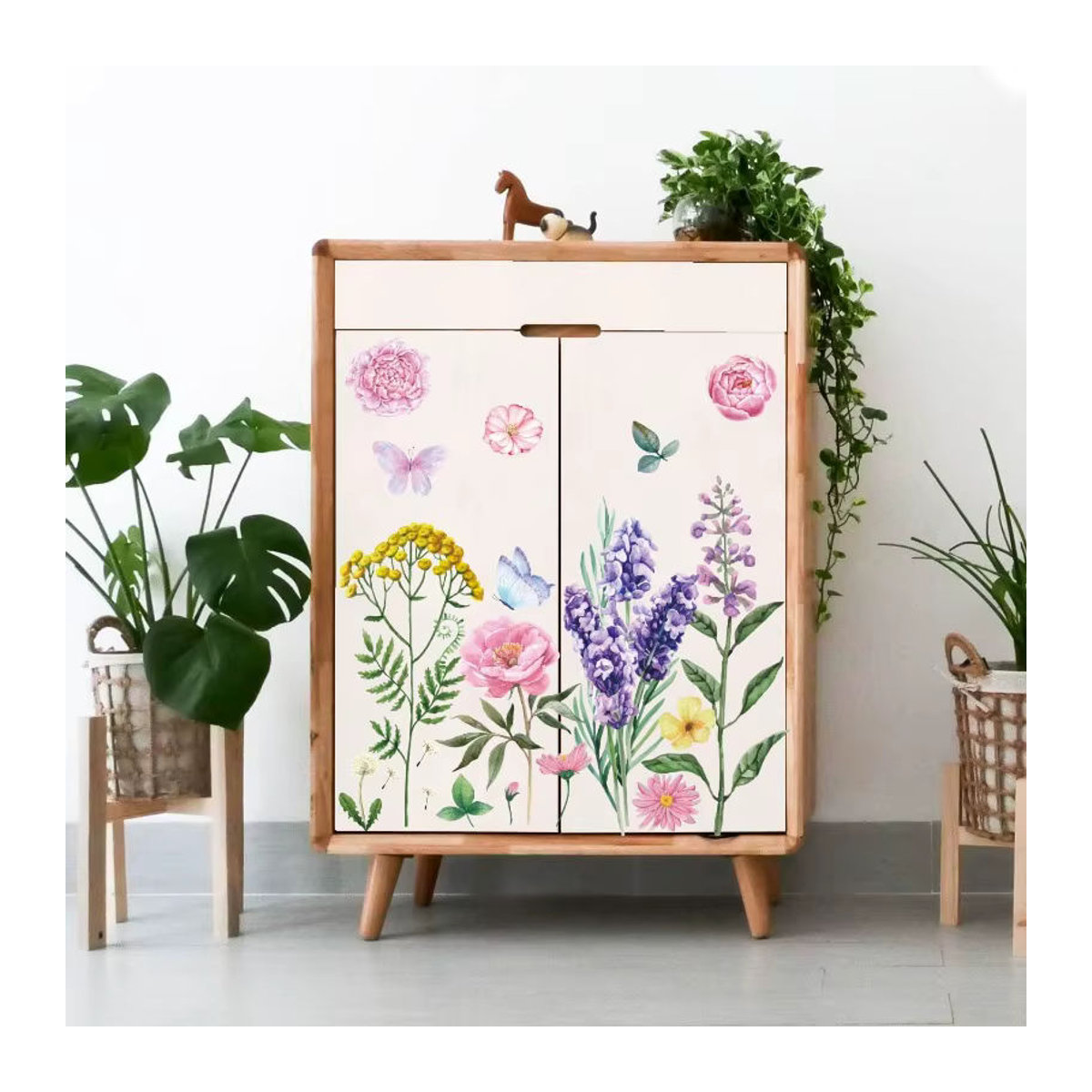 Retro Floral Möbel Transfer Aufkleber im Vintage Design für Schrank, Holz und Glas, Mehrfarbig, B: 30 cm x H: 15 cm - Bild 3