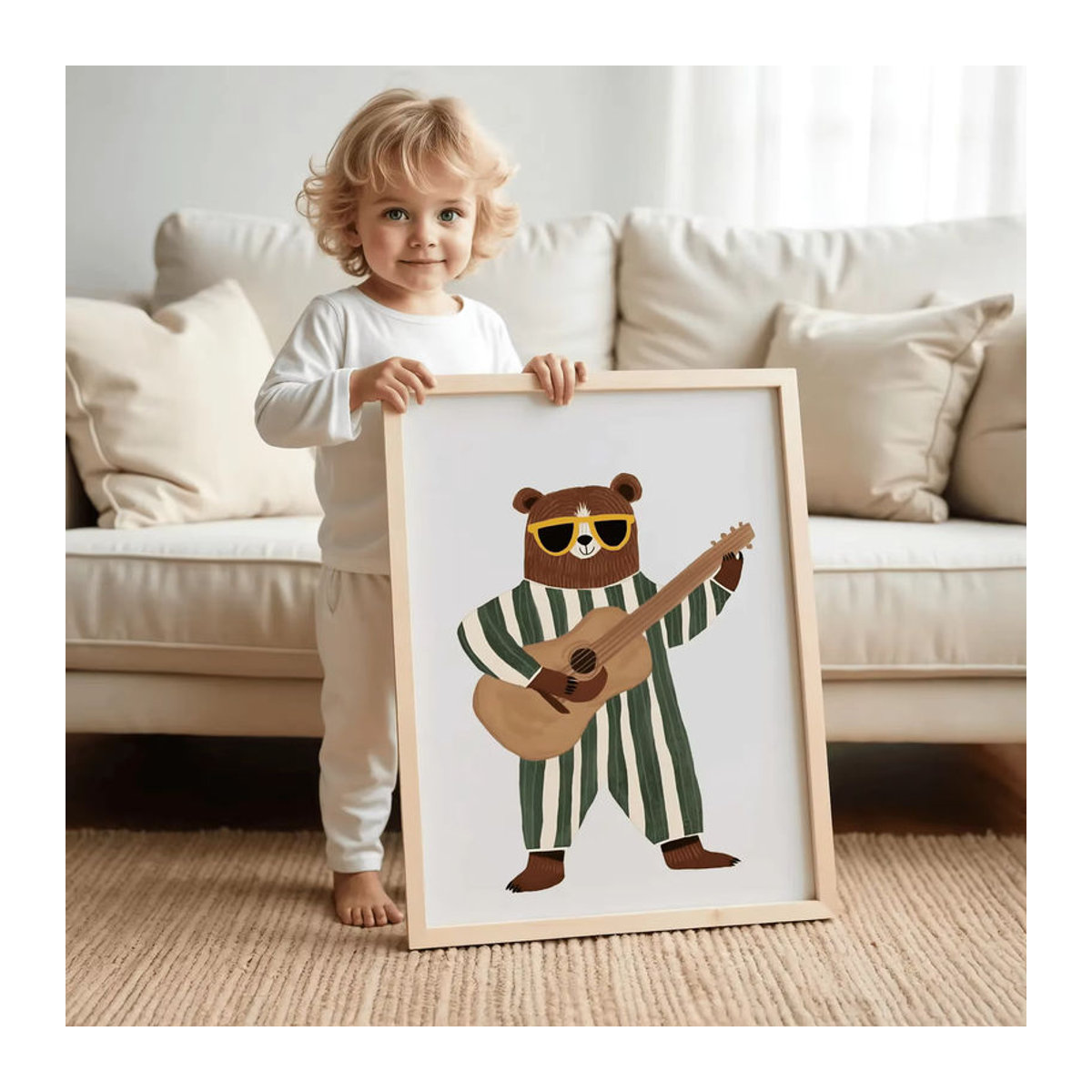 Retro-Gitarren-Bär Wandkunst für das Kinderzimmer als mehrfarbiger Digitaldruck im Hochformat - Bild 3