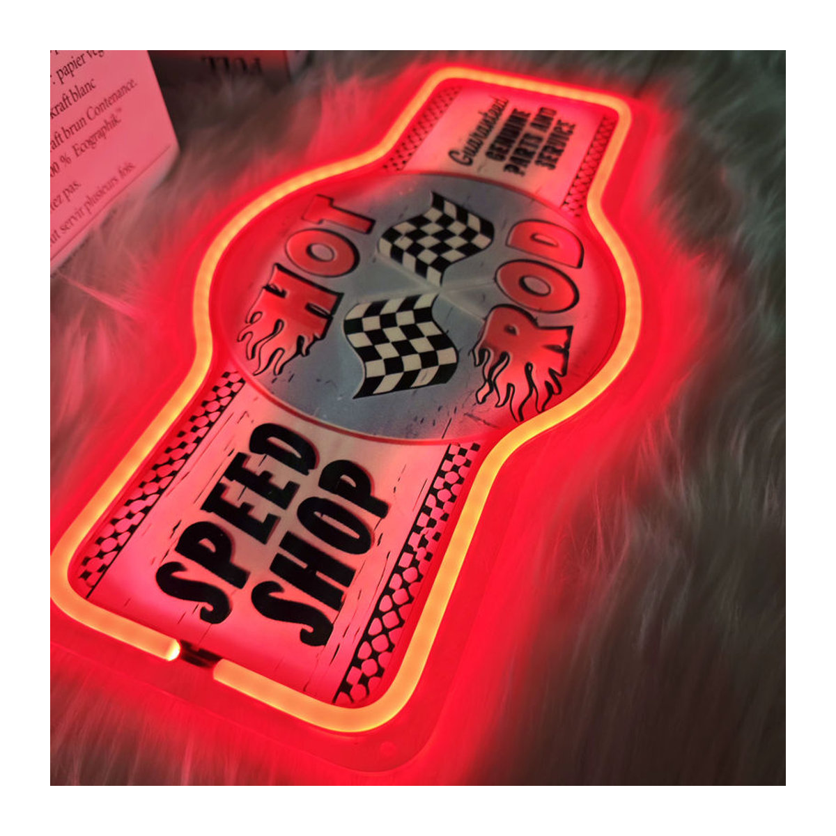 Retro Hot Rod Garage UV-gedrucktes Neonschild Dekoration in Rot und Bunt - Bild 2