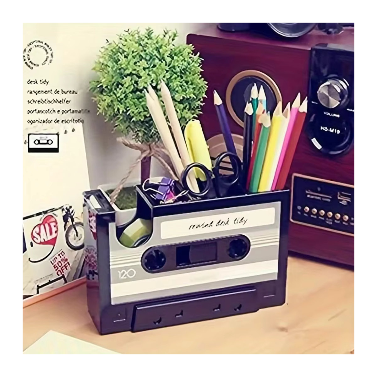Retro Kassette Stifthalter aus Kunstharz und Kunststoff in Schwarz als Desktop Organizer und Büro Dekoration - Bild 2