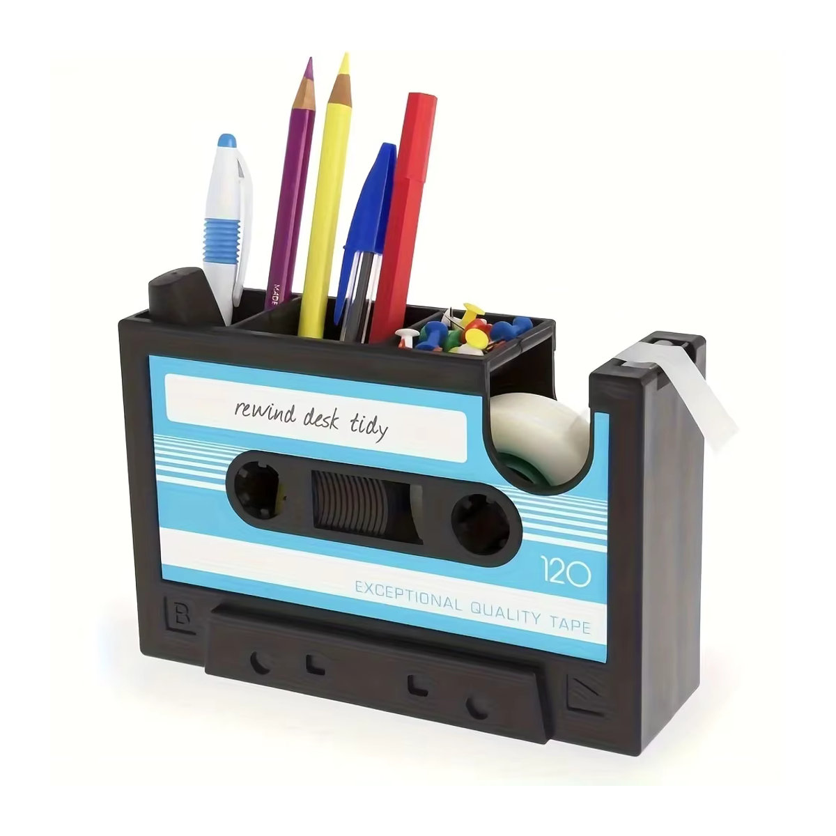 Retro Kassette Stifthalter aus Kunstharz und Kunststoff in Schwarz als Desktop Organizer und Büro Dekoration - Bild 6