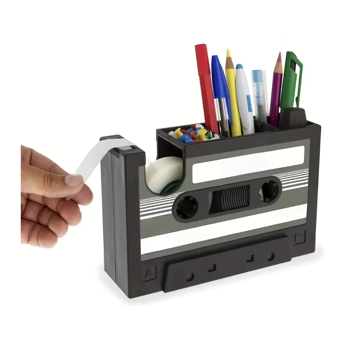 Retro Kassette Stifthalter aus Kunstharz und Kunststoff in Schwarz als Desktop Organizer und Büro Dekoration - Bild 7