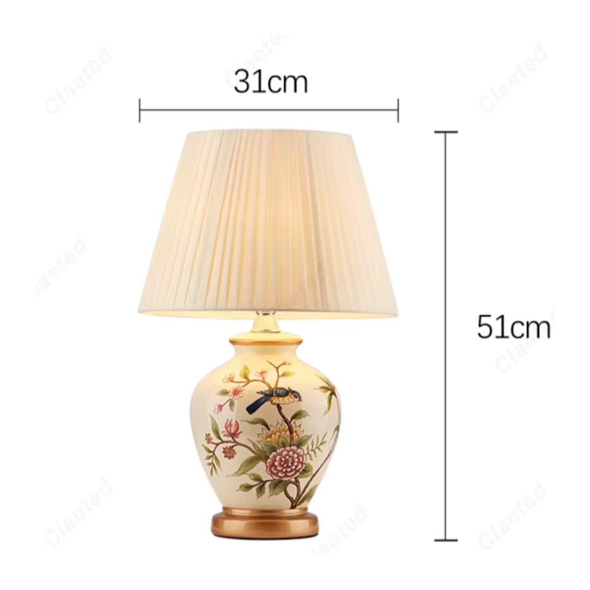 Retro Keramik Tischlampe mit beige Stofflampenschirm und warmweißem LED-Licht für Wohnzimmer und Schlafzimmer - Bild 3