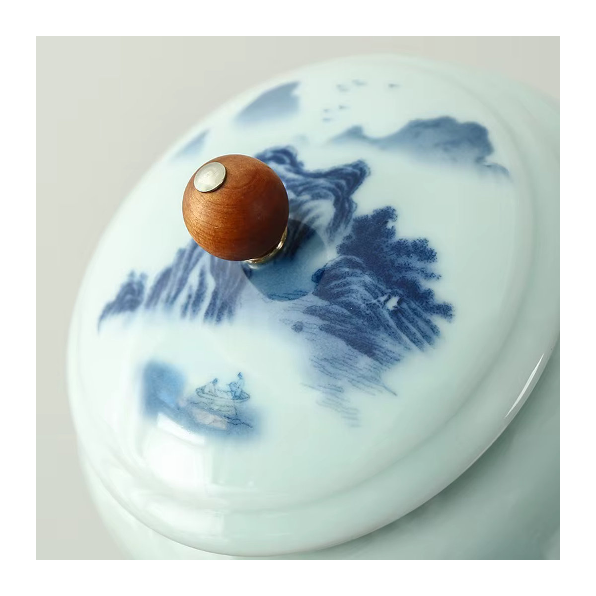 Retro-Keramikdose im chinesischen Stil mit floralem Design in Blau und Weiß zur Aufbewahrung von Tee oder Blumen - Bild 4