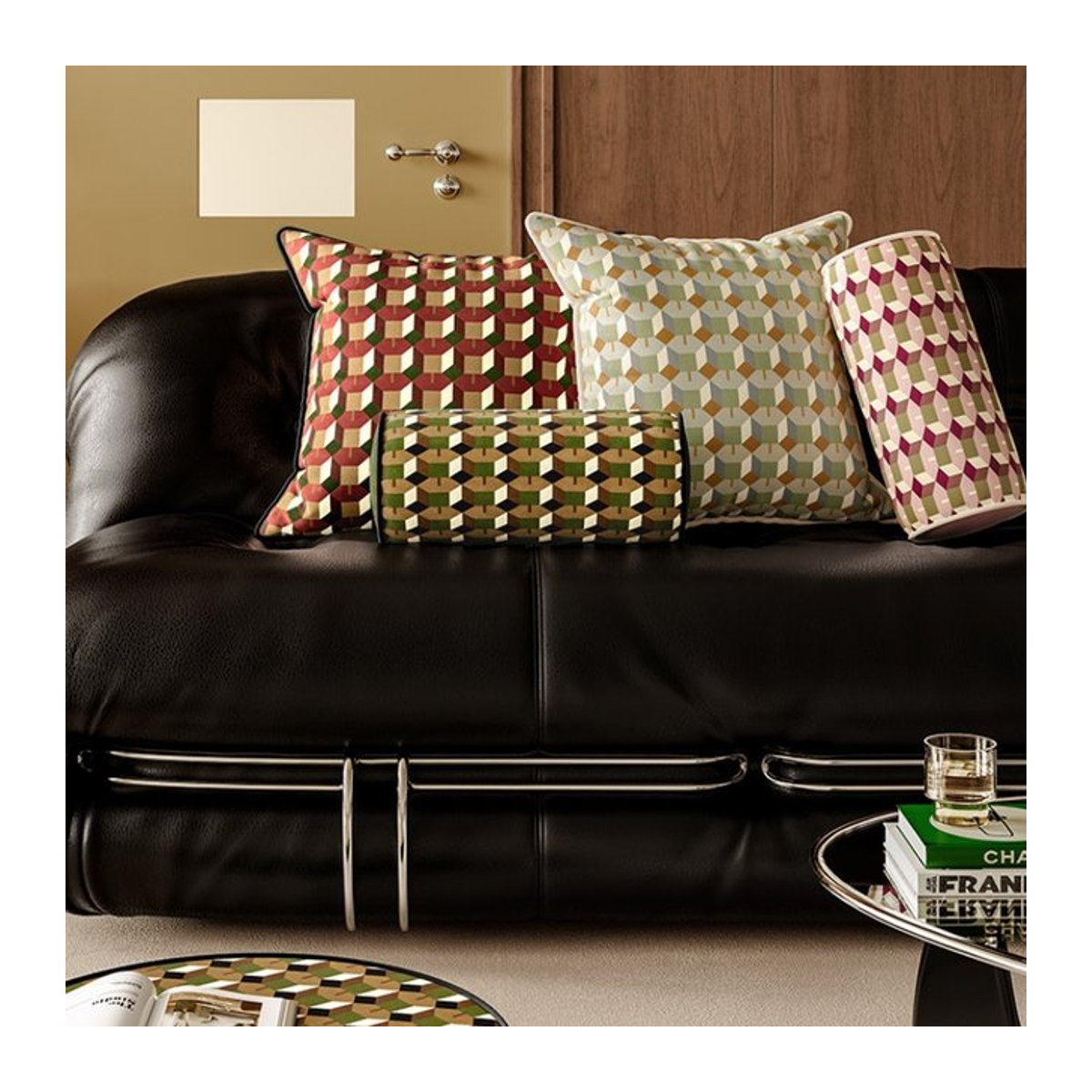 Retro Kissenbezug aus Samt mit geometrischem Luxus-Design für Sofa, Stuhl und Bett in runder Form - Bild 1