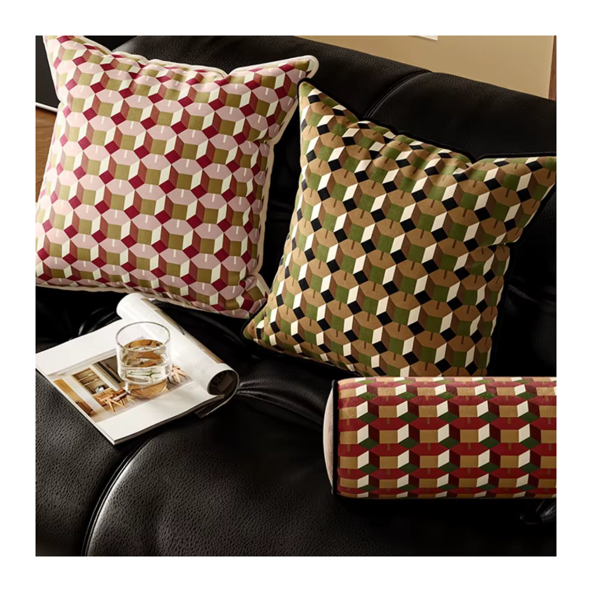 Retro Kissenbezug aus Samt mit geometrischem Luxus-Design für Sofa, Stuhl und Bett in runder Form - Bild 2