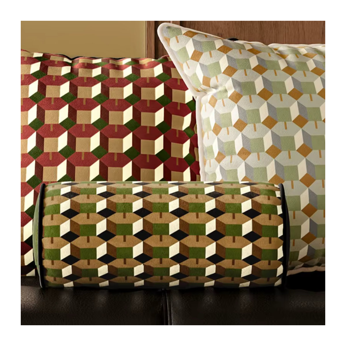 Retro Kissenbezug aus Samt mit geometrischem Luxus-Design für Sofa, Stuhl und Bett in runder Form - Bild 3