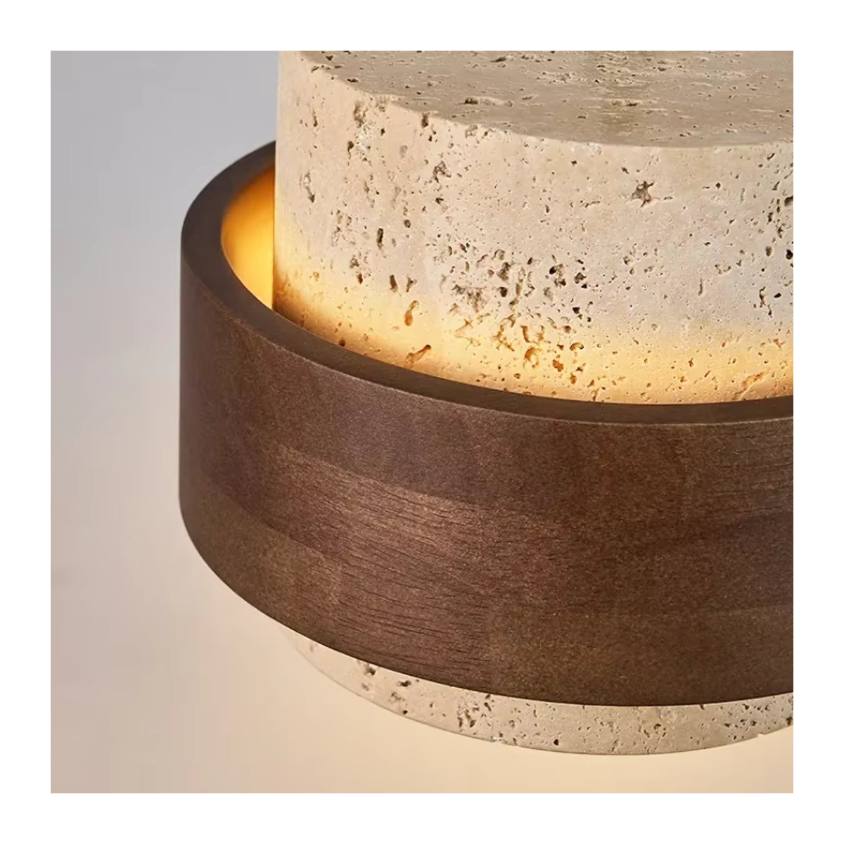 Retro LED Pendelleuchte aus Holz und Stein in Walnuss mit warmweißem Licht - Bild 3