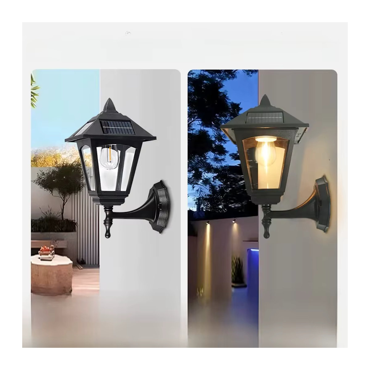 Retro LED Solar Wandleuchte Schwarz Wasserdicht für Garten und Hof - Bild 5