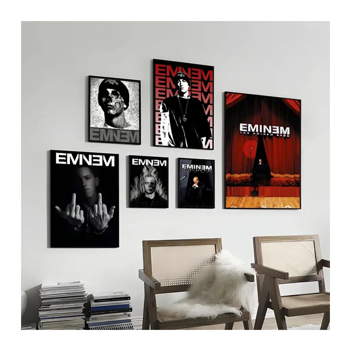 Retro Musik Poster Wanddeko mit Eminem SZA Drake Motiven in Schwarz, Rechteckiges Papier für dein Zimmer oder Café - Bild 1