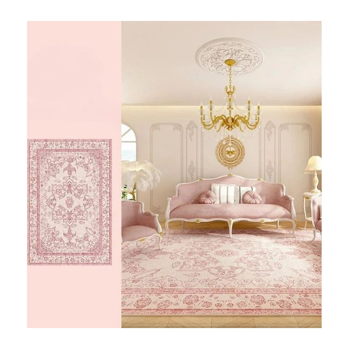 Retro Persischer Wohnzimmerteppich JGJG in Rosa, wasserdicht und waschbar, B/B: 80 x 120 cm - Bild 1