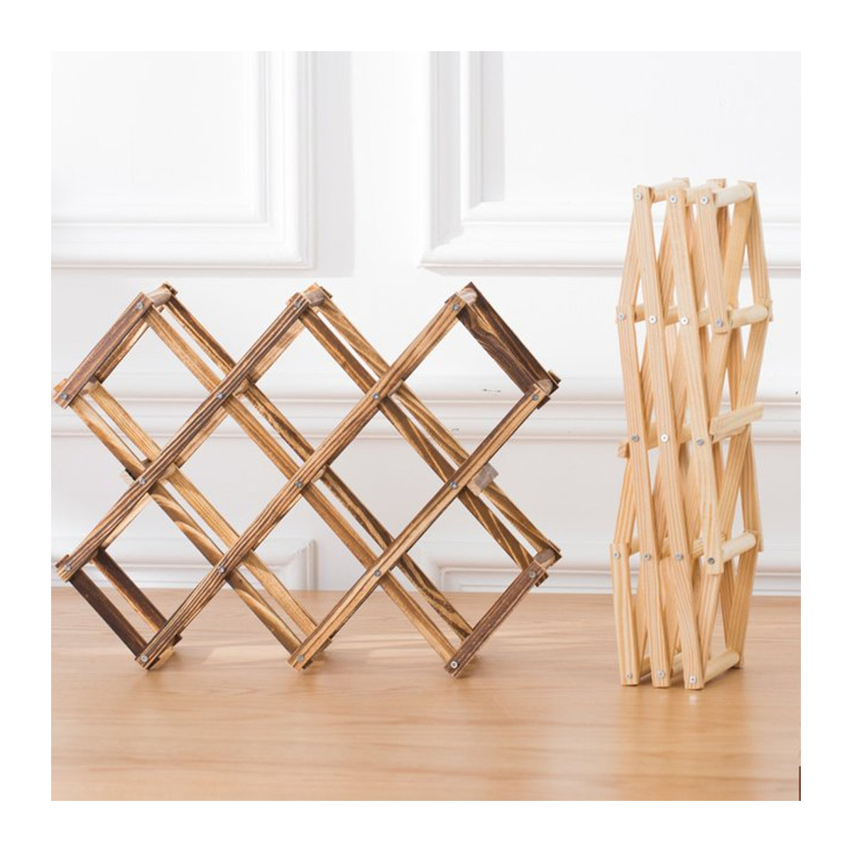 Retro Rotweinregal aus Massivholz als kreatives Display Rack für dein Wohnzimmer in Braun oder Weiß - Bild 1
