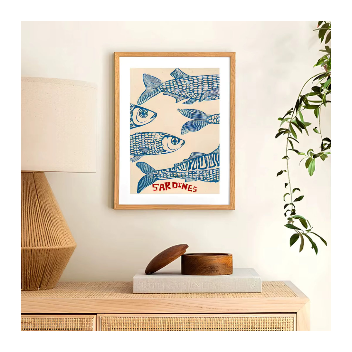 Retro Sardinen Wandbild als Leinwand Kunstdruck im Vintage-Stil, mehrfarbig, Hochformat - Bild 3
