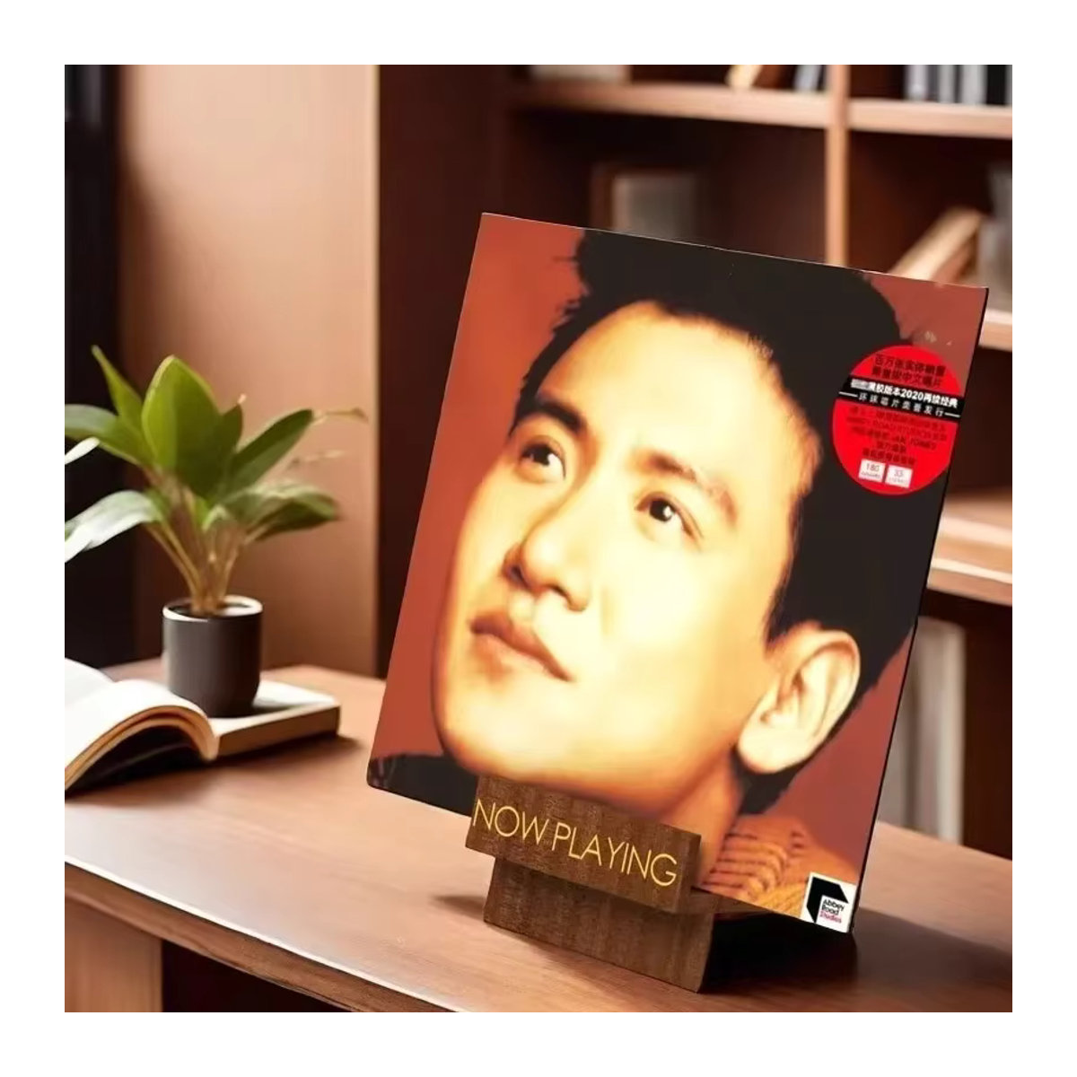 Retro Schallplattenständer aus Holz in Braun als klassisches CD-Rack und Albumcover-Halter für deinen Desktop - Bild 2