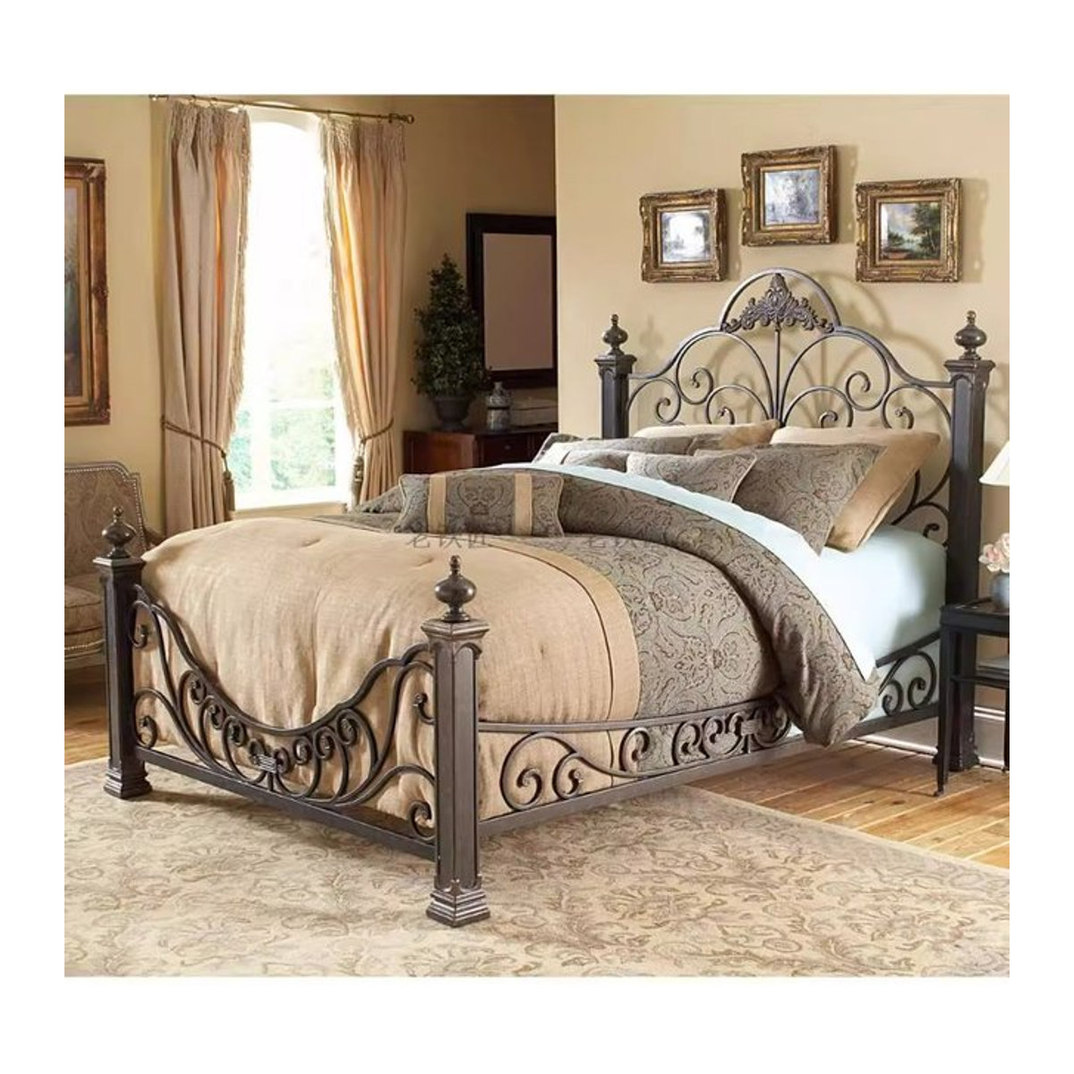 Retro Schmiedeeisenbett aus Metall im Vintage-Design für Erwachsene, erhältlich in Blau oder Schwarz, B/T/H: 120 x 200 x 120 cm - Bild 1