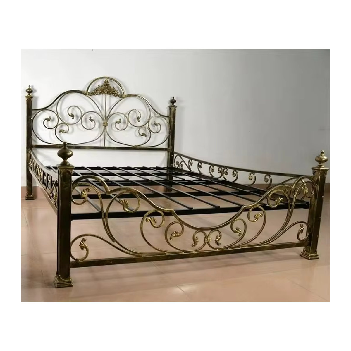 Retro Schmiedeeisenbett aus Metall im Vintage-Design für Erwachsene, erhältlich in Blau oder Schwarz, B/T/H: 120 x 200 x 120 cm - Bild 4